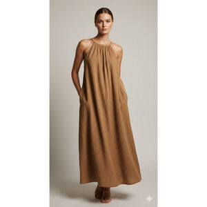 Jenni Kayne Drift Dress - Brown/Tan Gauze Maxi - Scoop Back - Size Medium